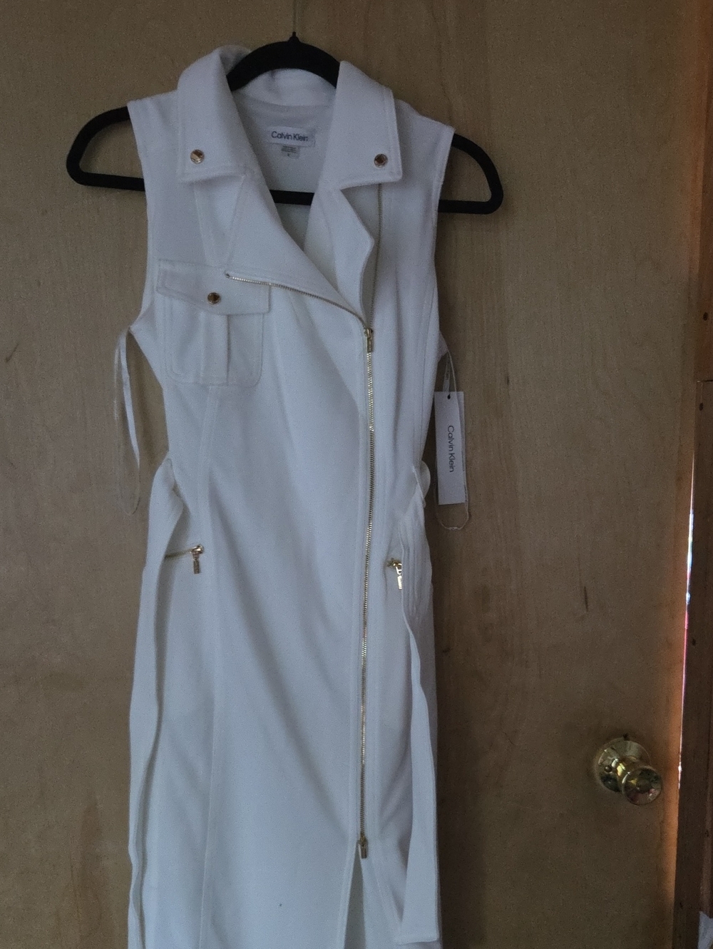 Calvin Klein White Sleeveless Zip Moto-Style Dress